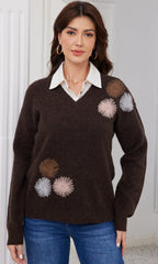 Floral Embroidered V-Neck Sweater