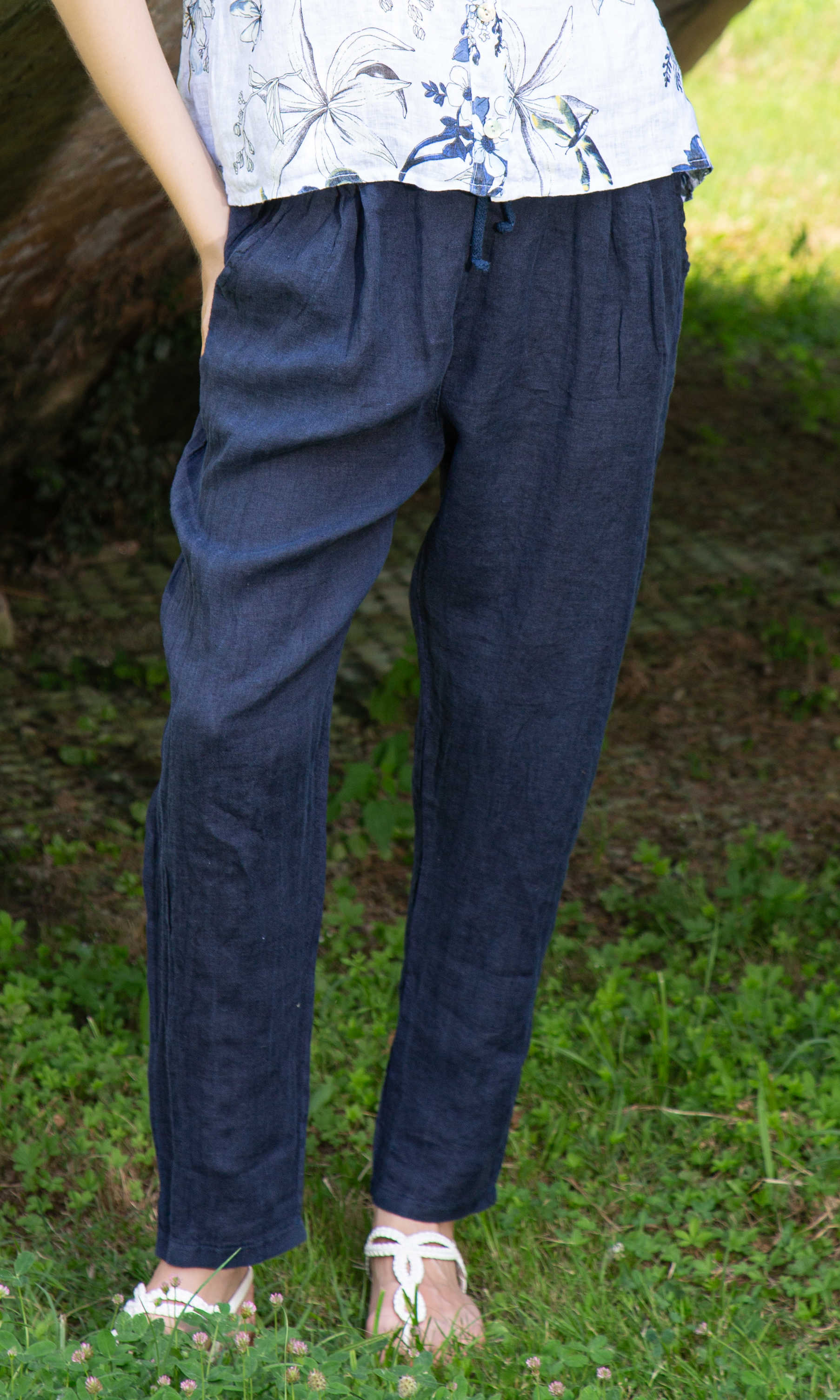 Linen Drawstring Ankle Pants