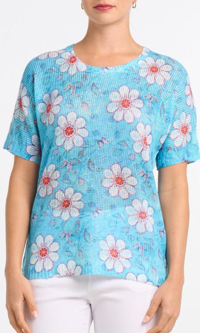 Floral Print Textured Knit Top