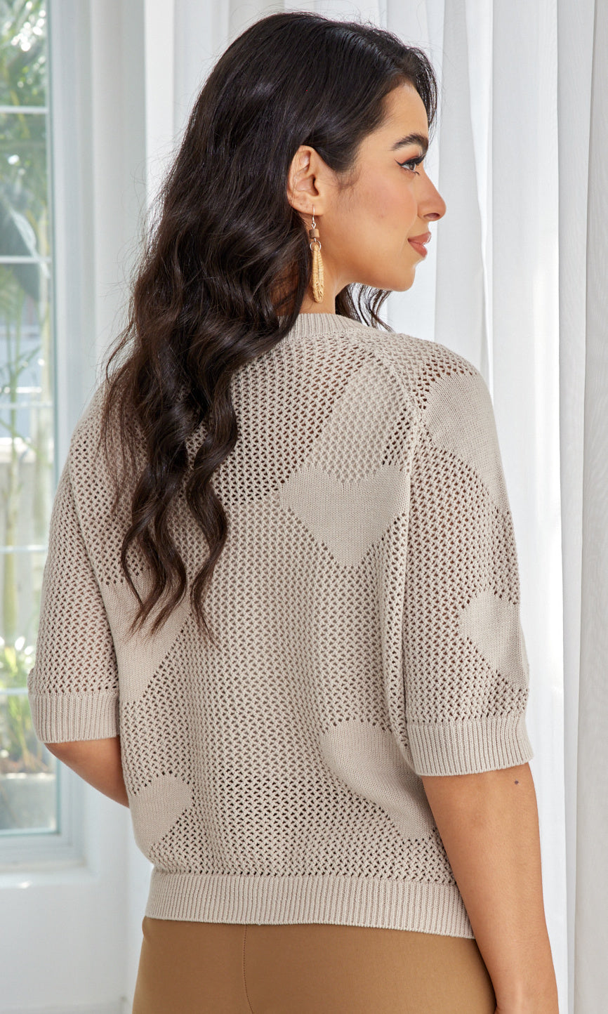 Heart Pattern Open Knit Sweater
