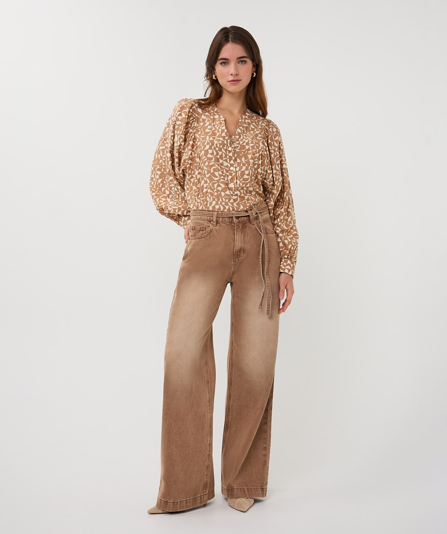 High-Rise Wide-Leg Cotton Denim Pants