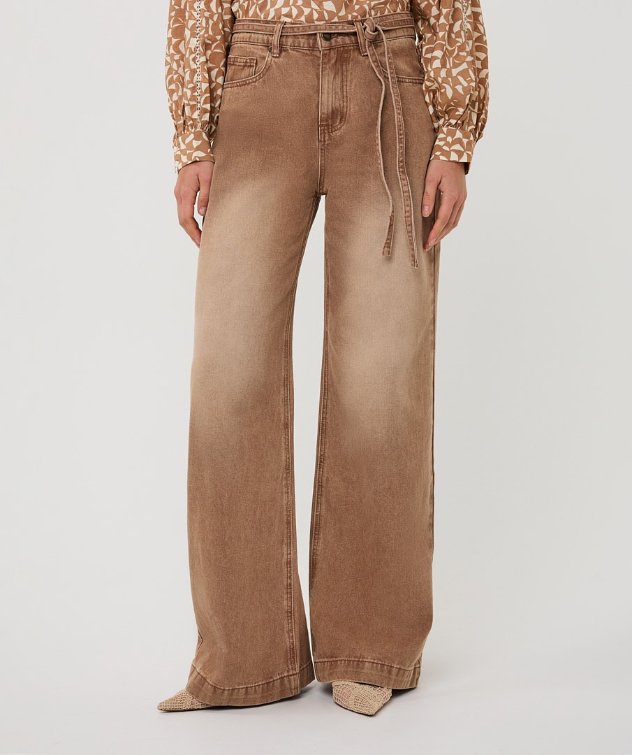 High-Rise Wide-Leg Cotton Denim Pants