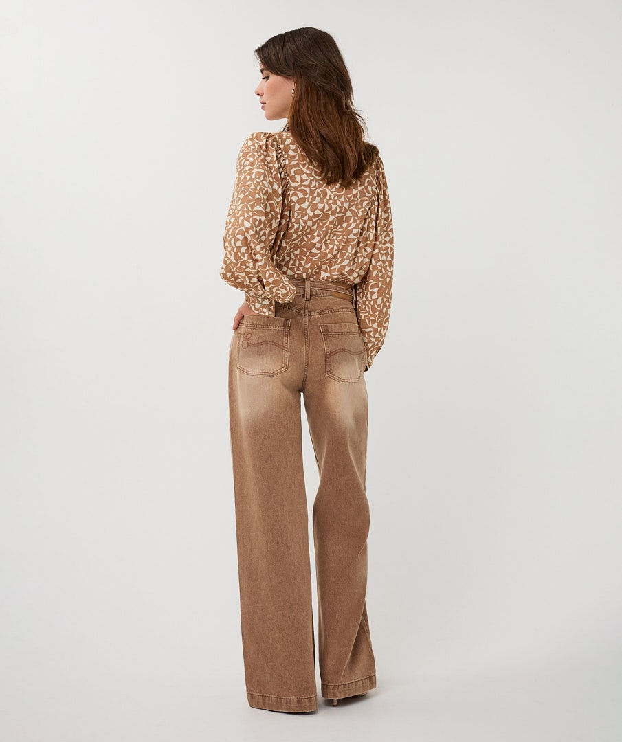 High-Rise Wide-Leg Cotton Denim Pants