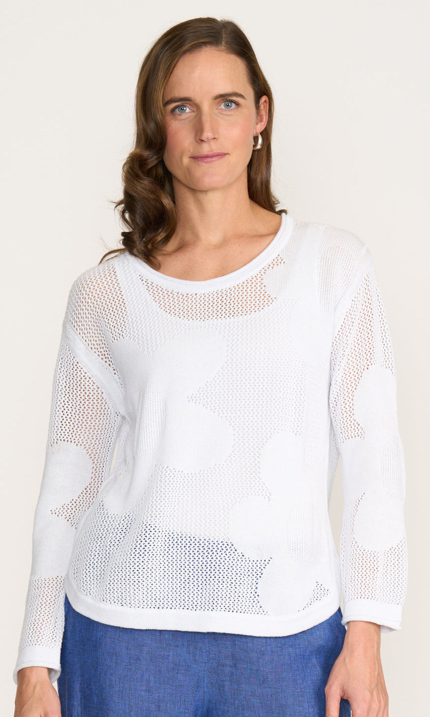 Open Knit Long Sleeve Cotton Sweater