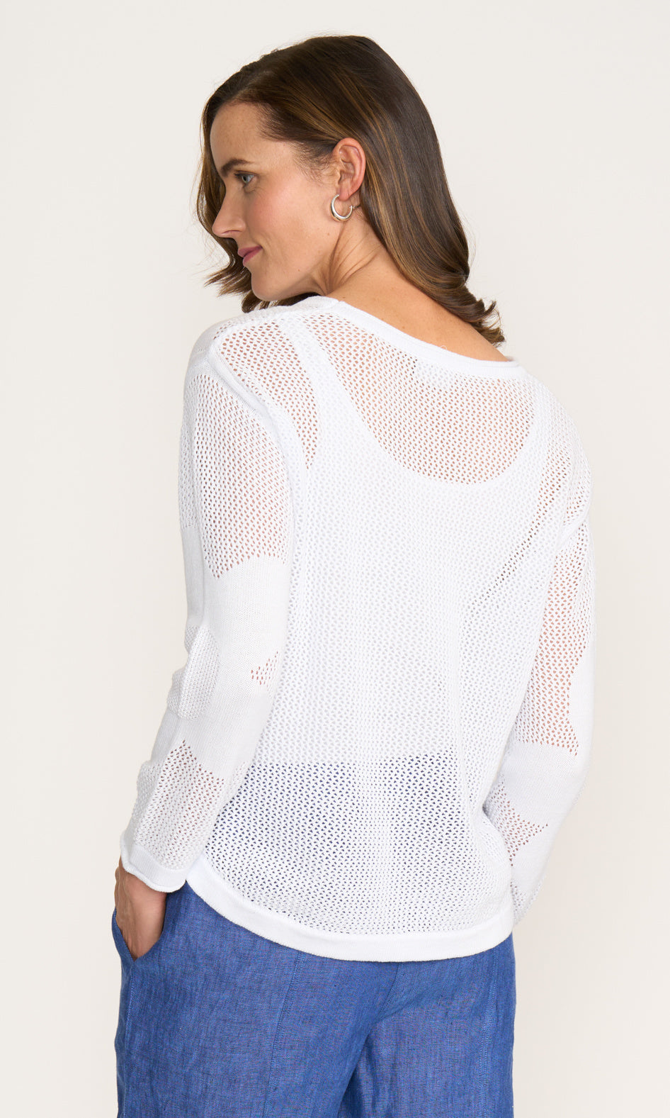 Open Knit Long Sleeve Cotton Sweater
