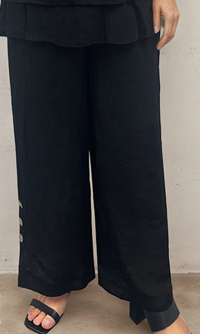 Button Detail Wide Leg Pant