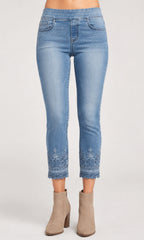 Floral Lace Hem Pull-On Crop Jean