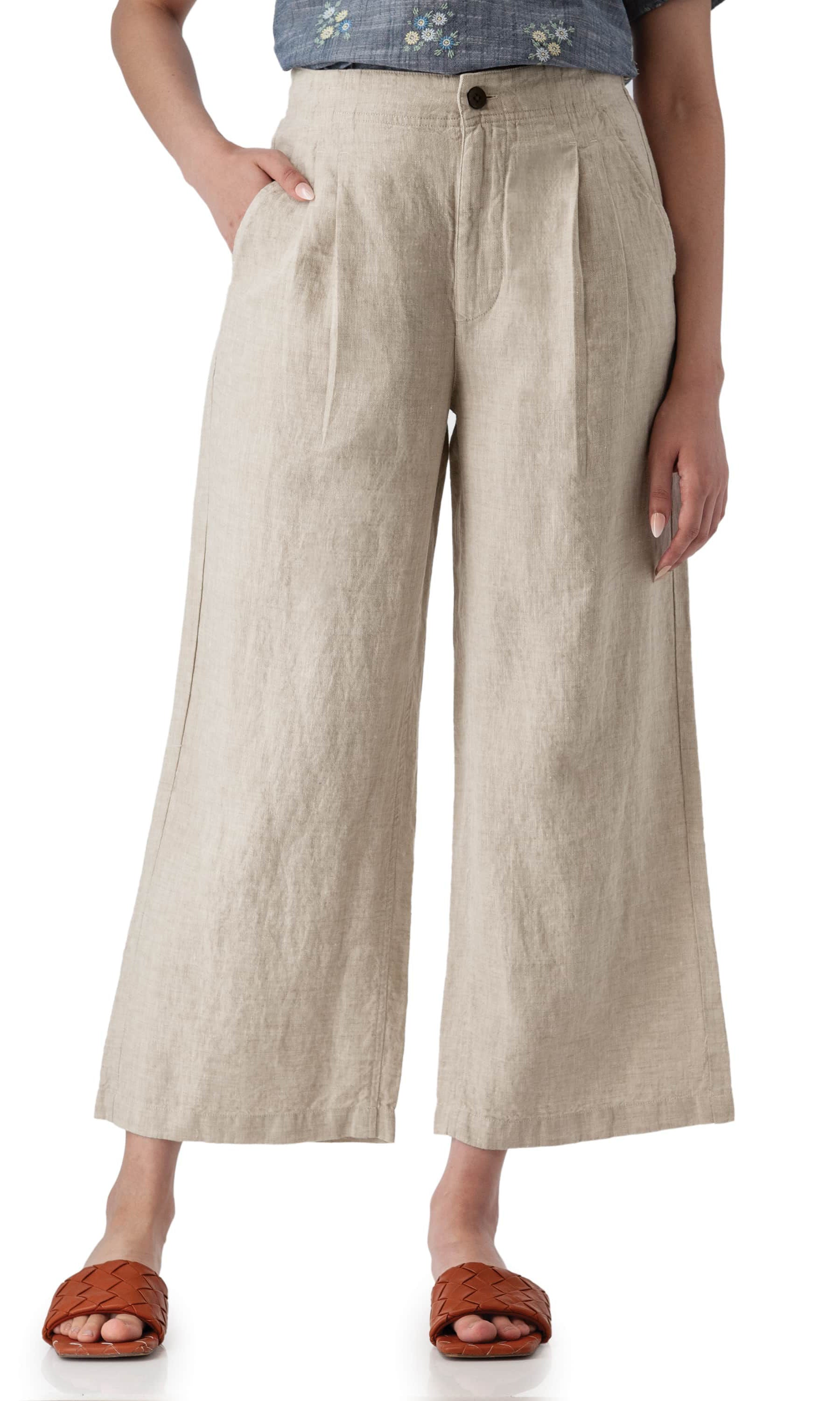 Linen Wide-Leg Cropped Pants