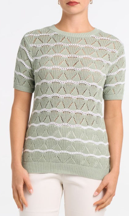 Pointelle Stripe Knit Top