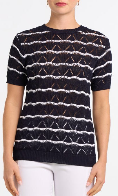 Pointelle Stripe Knit Top