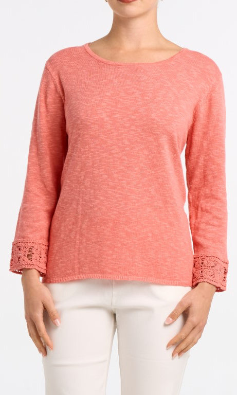 Lightweight Knit Top with Crochet Sleeve Detail
