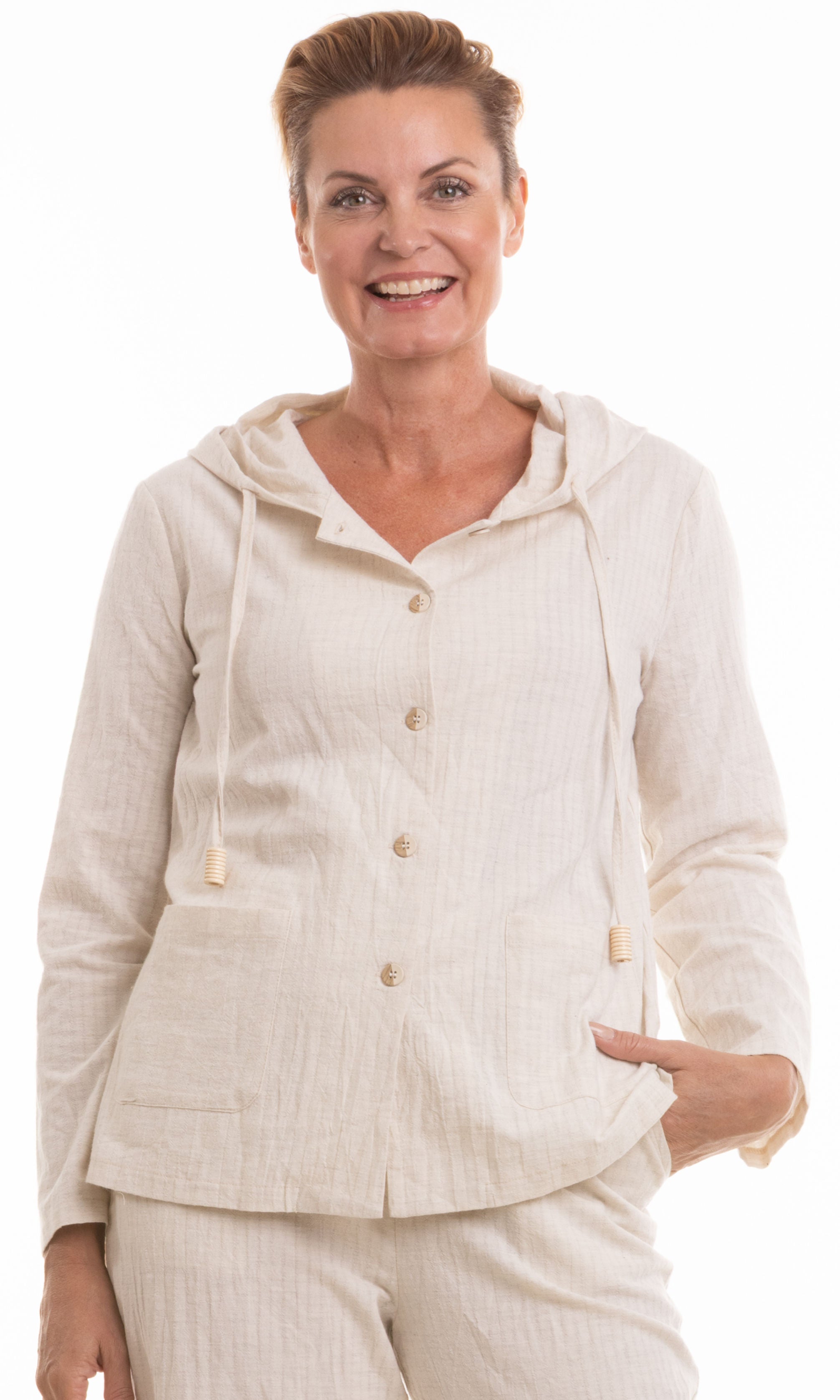 Textured Hooded Cotton Blend Jacket