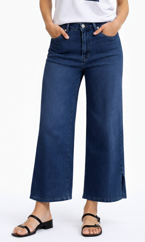 Cropped Wide Leg Jean with Side Slit