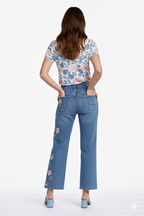 Floral Embroidered Cropped Wide Leg Jean