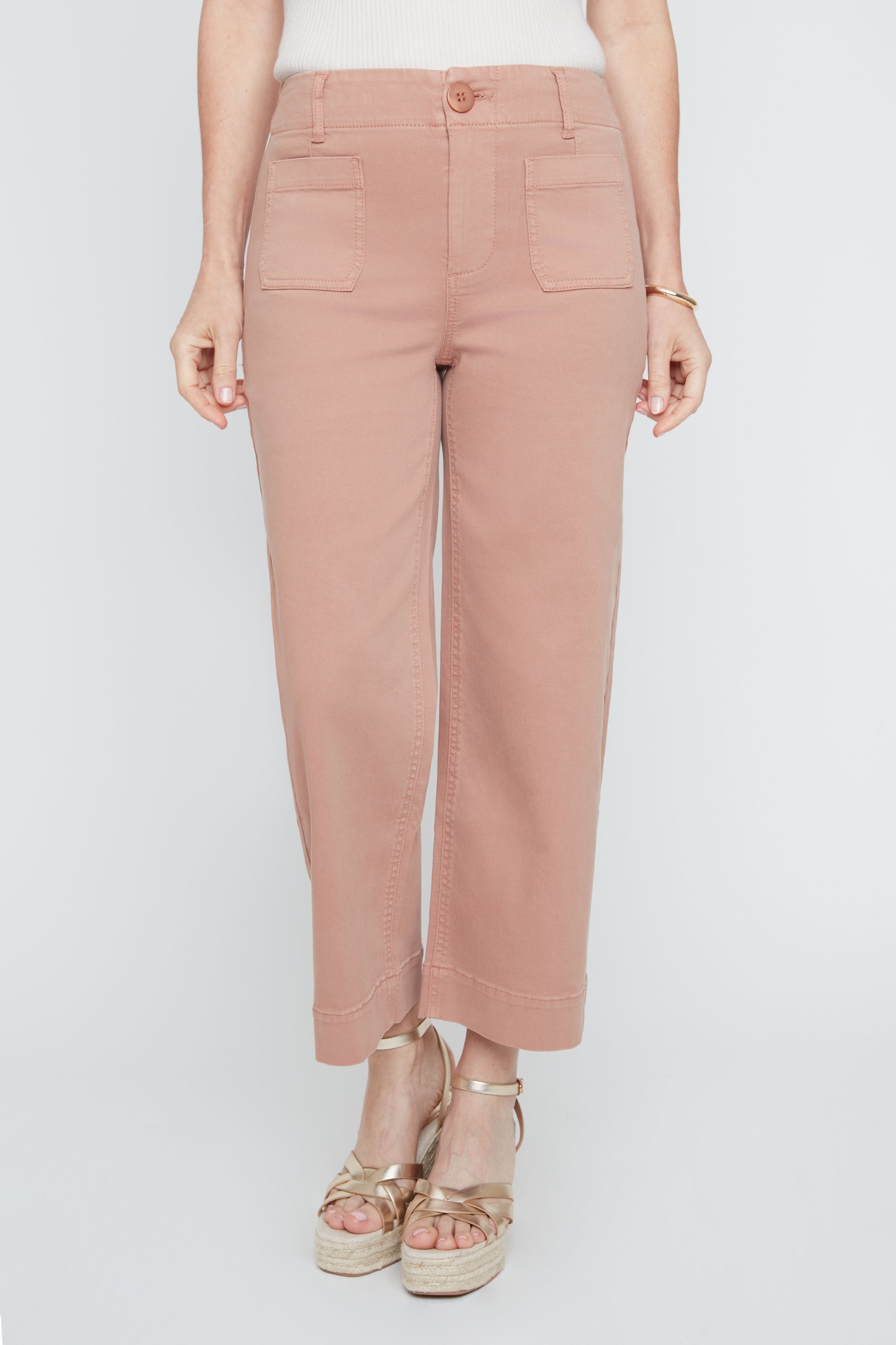 Patch Pocket Cropped Wide Leg Denim