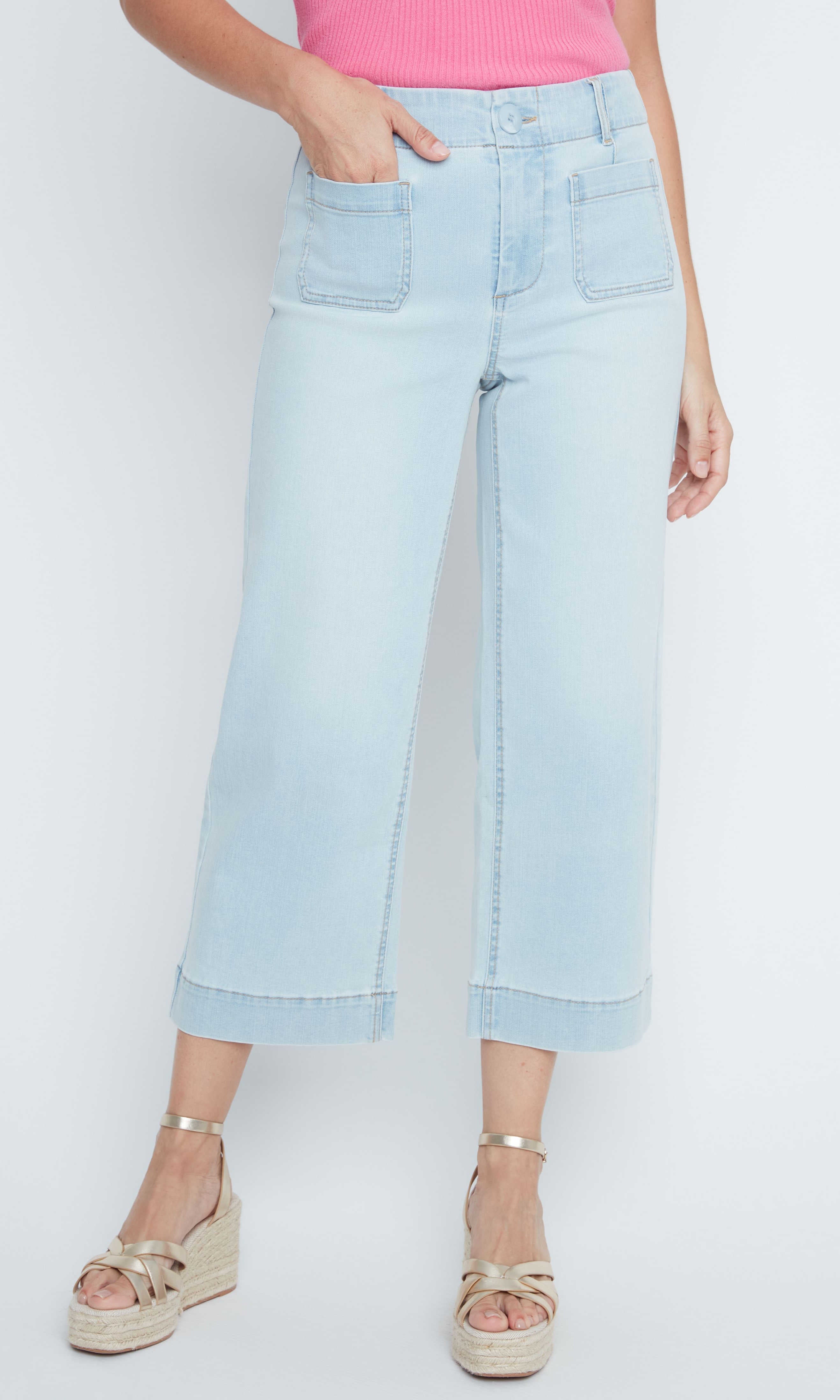 Patch Pocket Cropped Wide Leg Denim