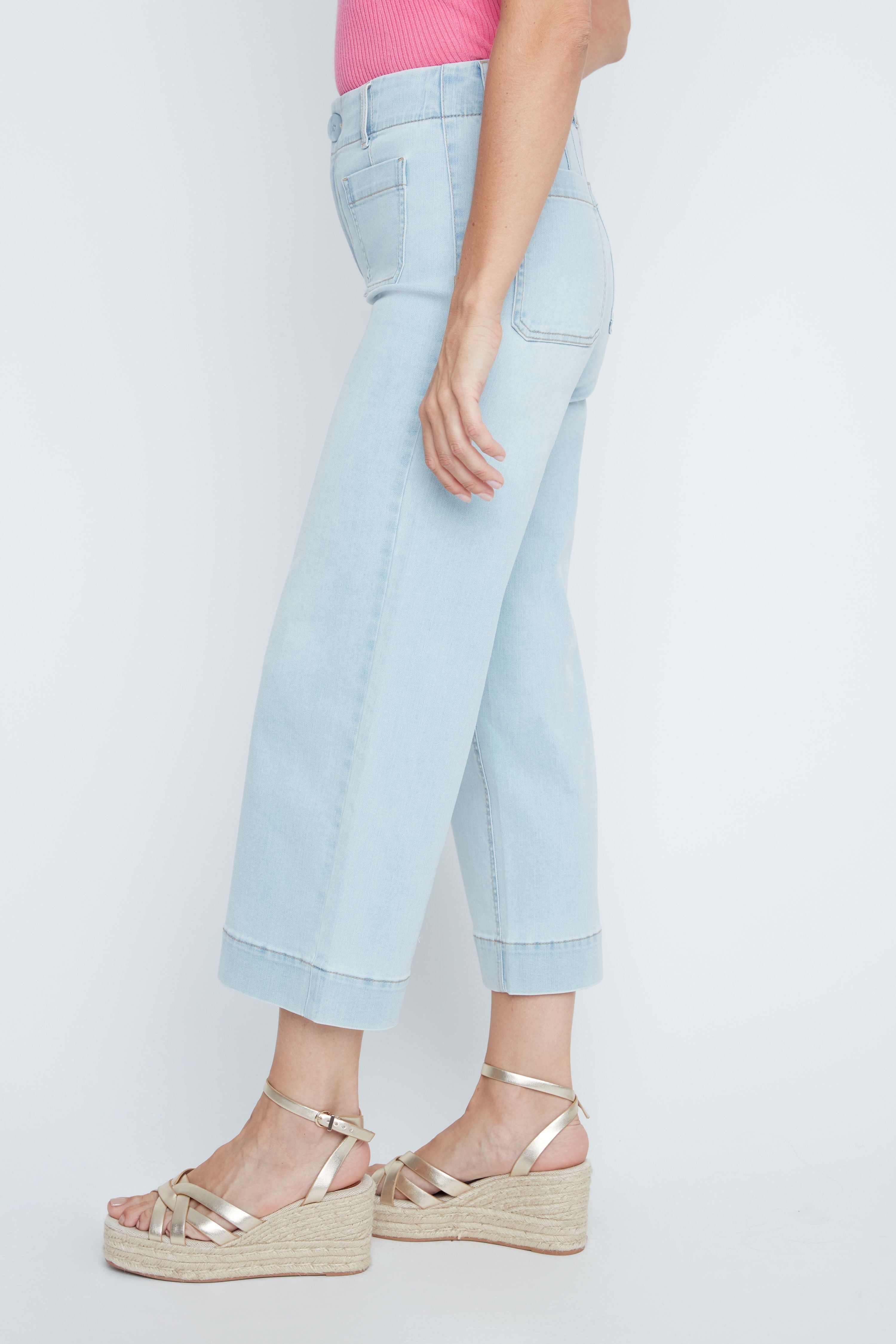 Patch Pocket Cropped Wide Leg Denim