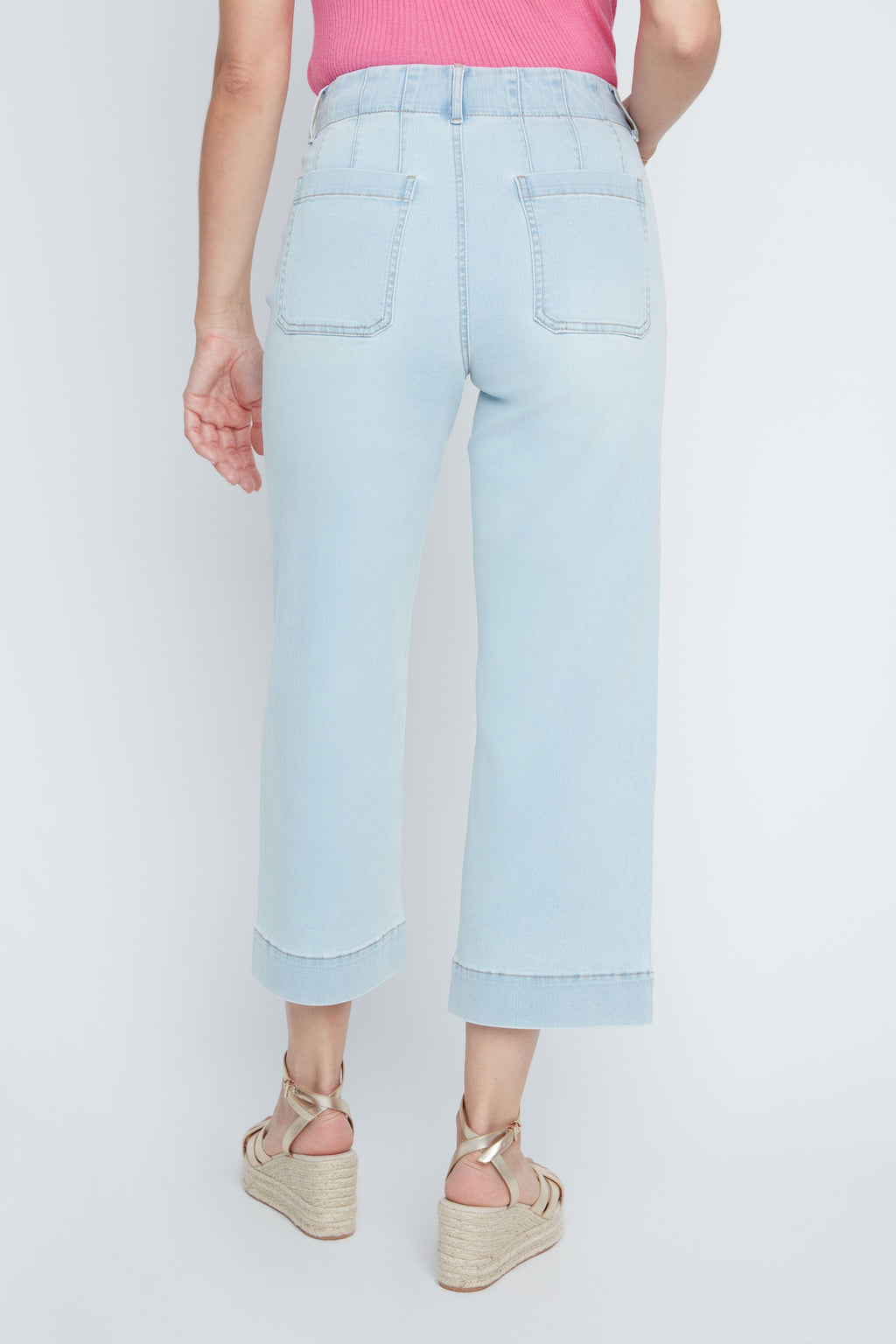 Patch Pocket Cropped Wide Leg Denim