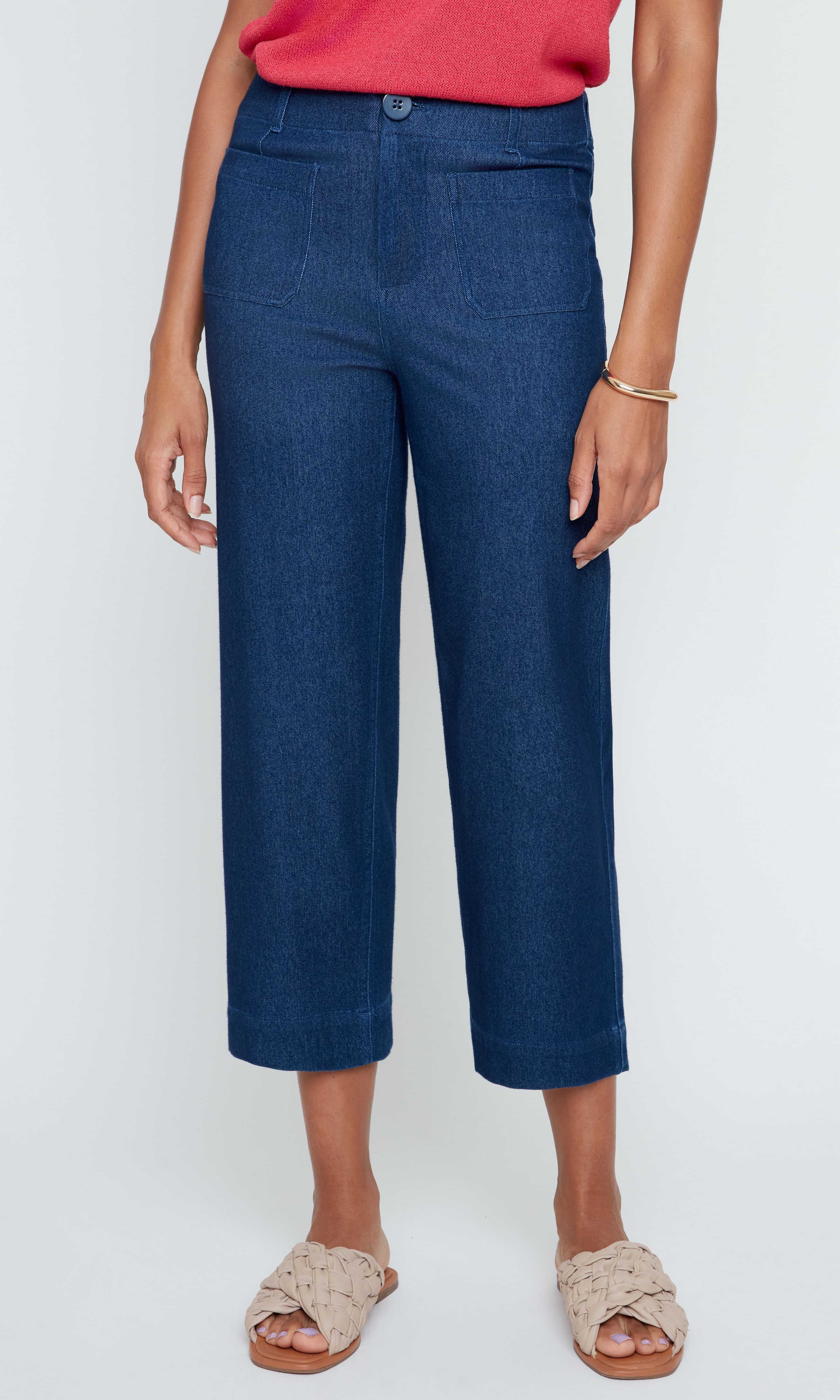 Cropped Wide Leg Patch Pocket Pant