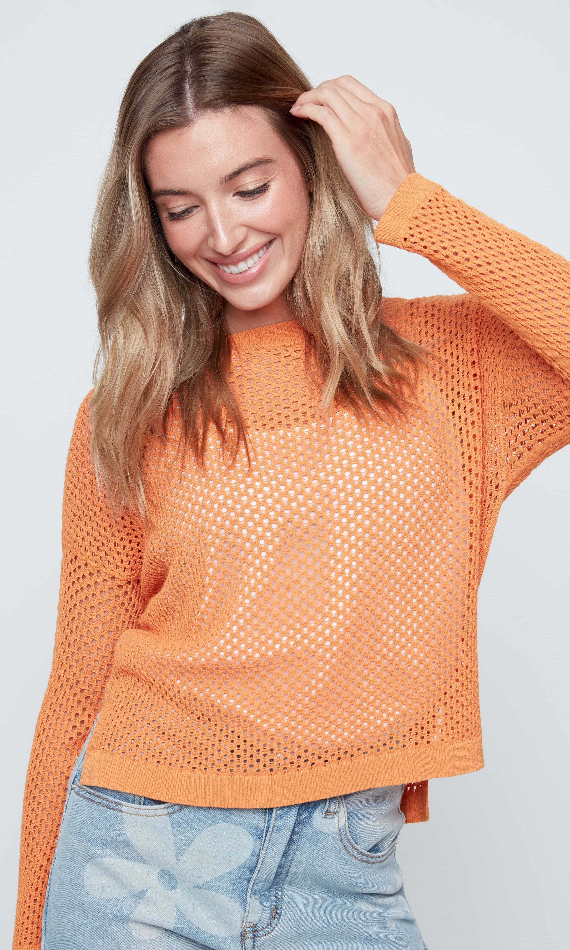 Open Knit Long Sleeve Lightweight Sweater