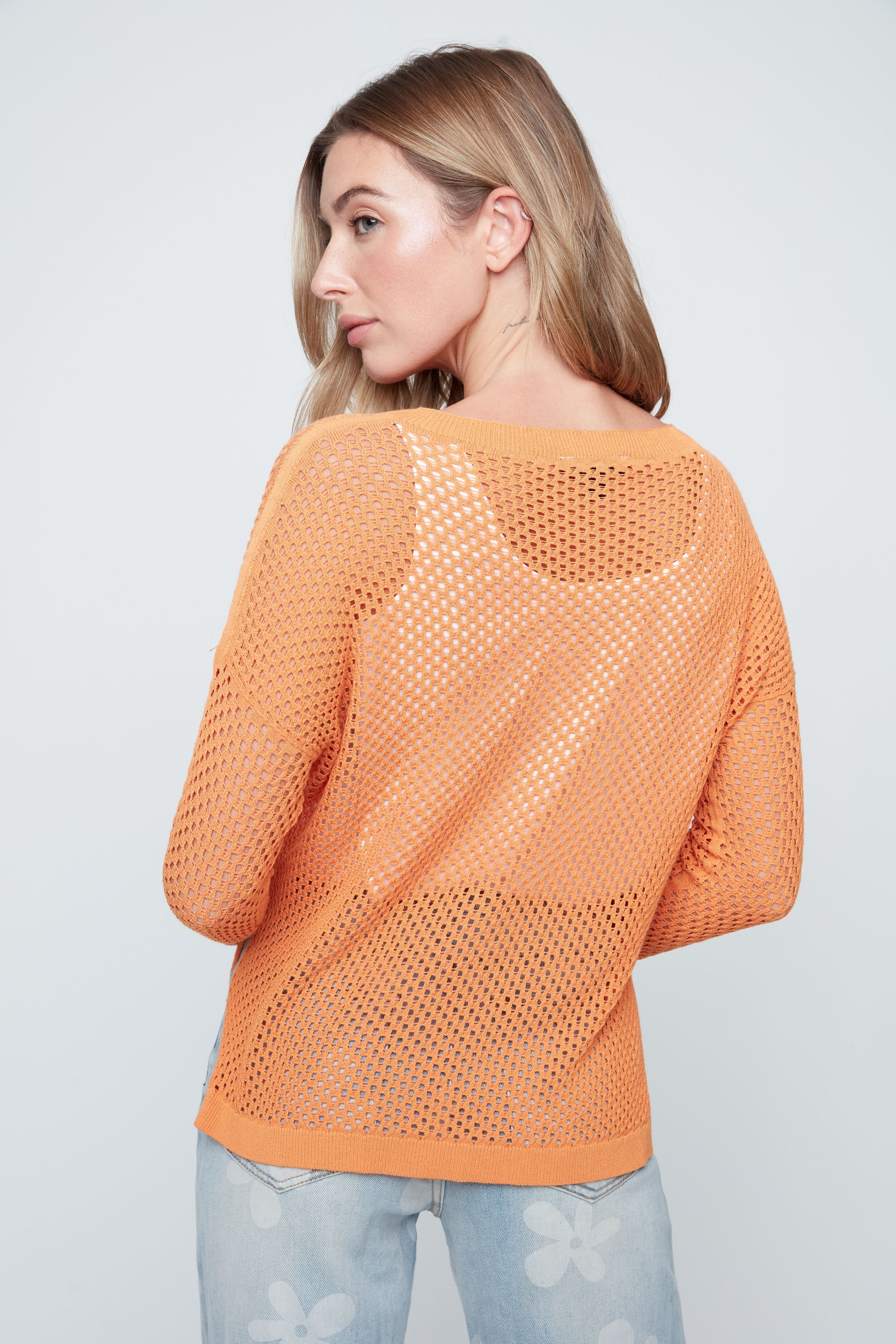 Open Knit Long Sleeve Lightweight Sweater