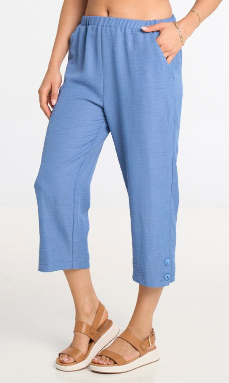 Pull-On Cropped Pants with Button Detail