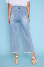 Embroidered Cropped Wide-Leg Jeans
