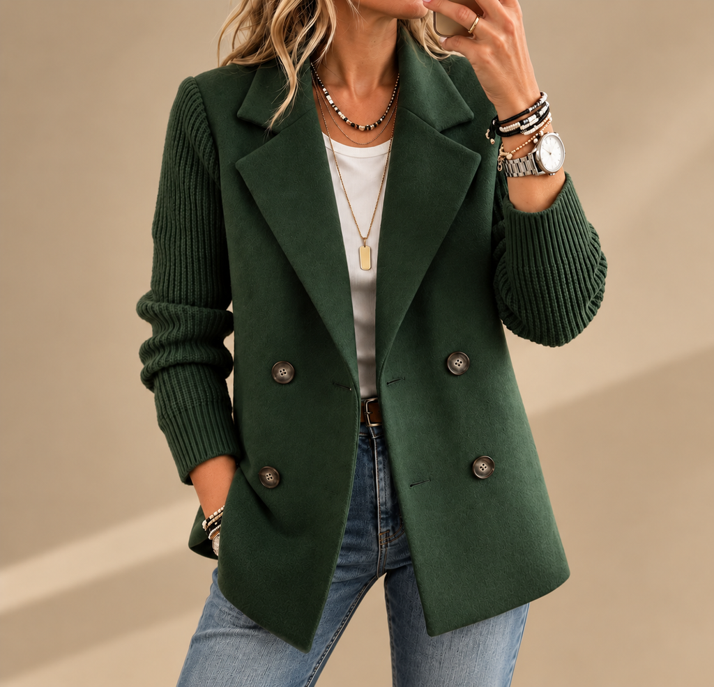 Samara - Textured Blazer with Knit Sleeves