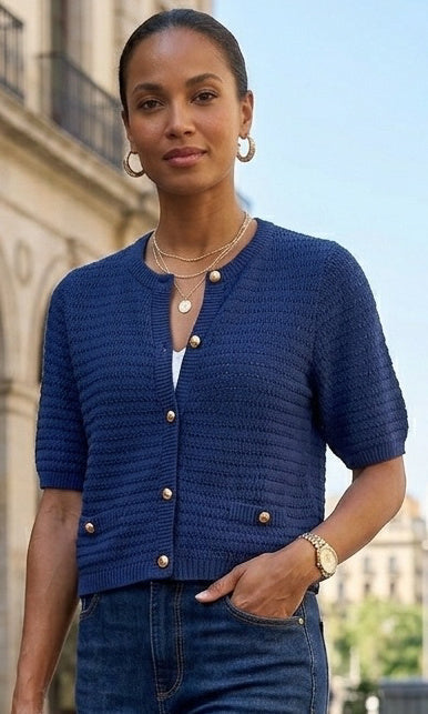 Elbow Sleeve Button Cardigan