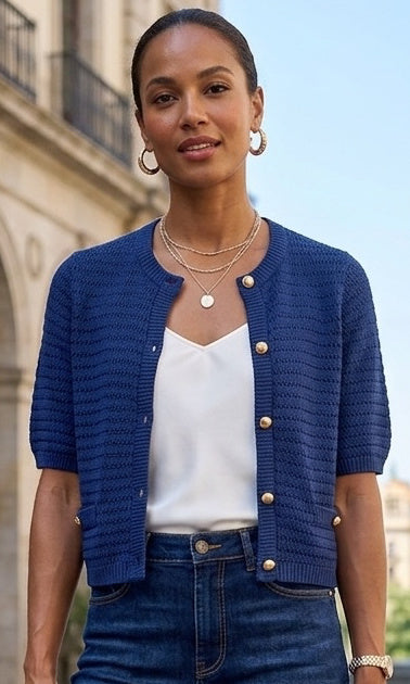 Elbow Sleeve Button Cardigan
