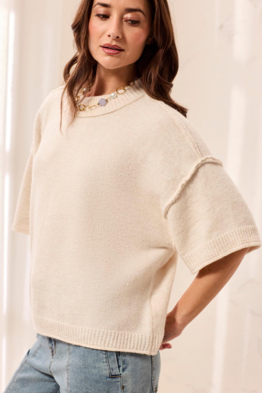 Elbow Sleeve Knit Pullover